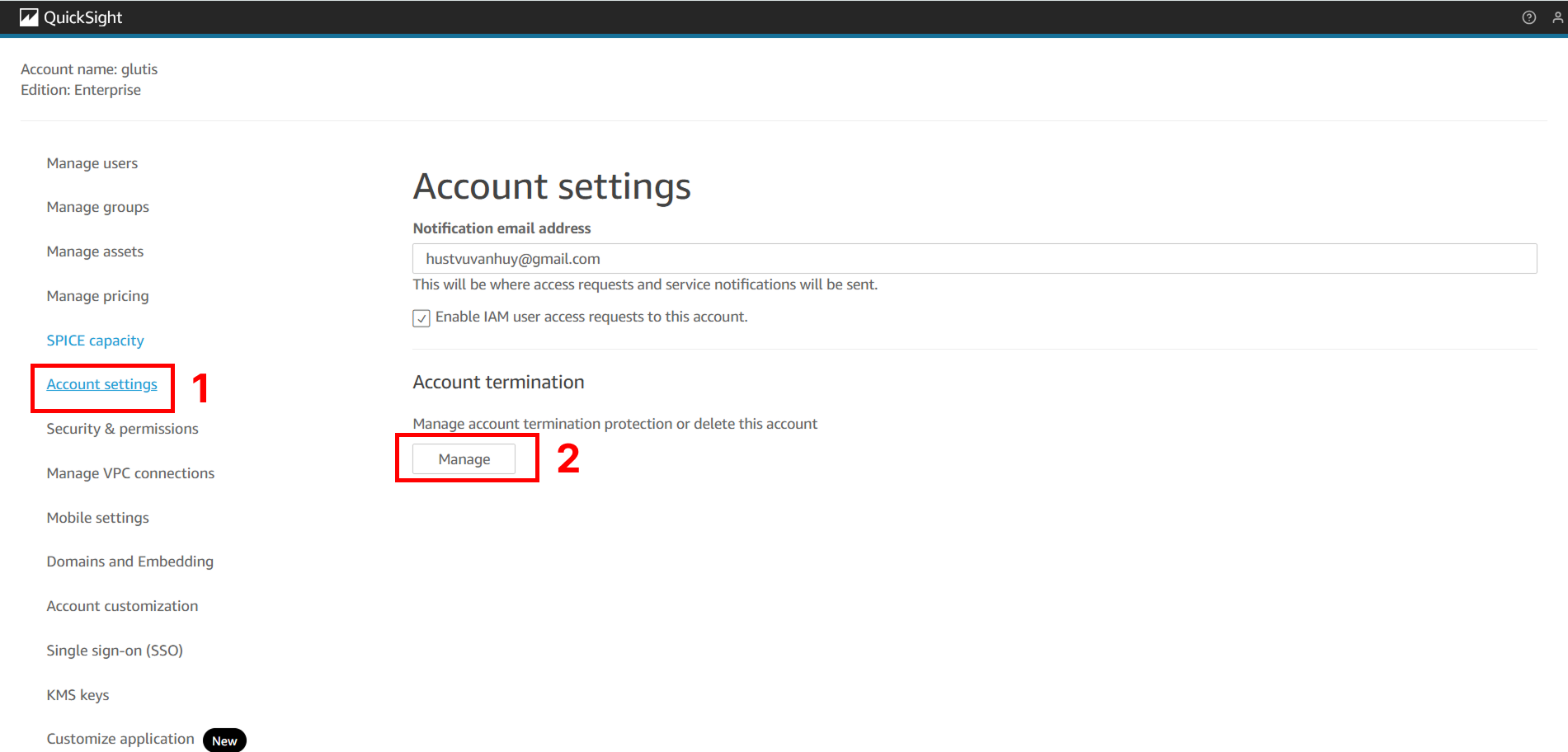 QuickSight Manage
